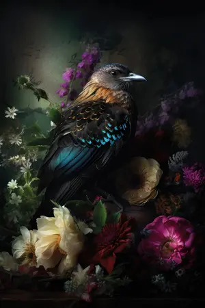 Alexsar Art schilderij Deco panel raven floral 90x60cm