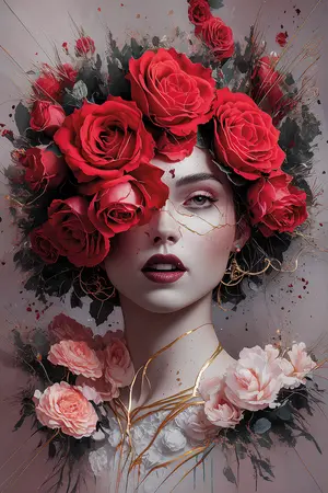 Alexsar Art schilderij Deco panel roses lady 120x80cm