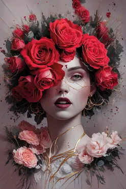 Alexsar Art schilderij Deco panel roses lady 70x50cm