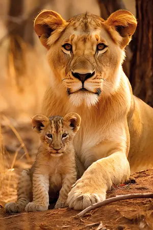 Alexsar Art schilderij Glas art cub & lioness 70x50cm