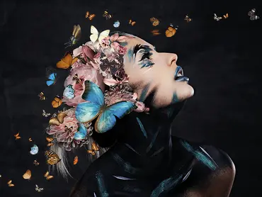 Alexsar Art schilderij Glas art vlinder vrouw 70x50cm