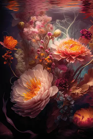 Alexsar Art schilderij Structure panel water bloemen 90x60cm