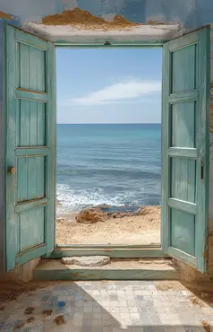 Alexsar Art Tuindoek doorkijk zee