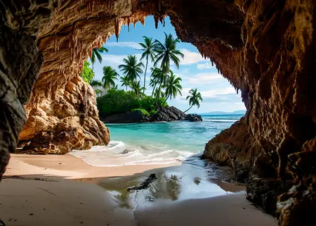 Alexsar Art Tuinschilderij cave beach 70x50cm - afbeelding 1