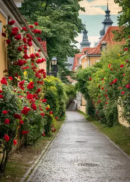 Alexsar Art Tuinschilderij rozen straat 70x50cm - afbeelding 1