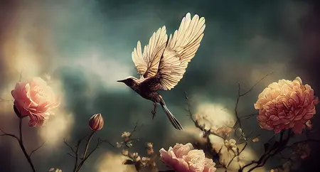 Alexsar Art Tuinschilderij vogel  bloem 130x70cm