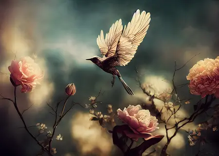 Alexsar Art Tuinschilderij vogel  bloemen 70x50cm