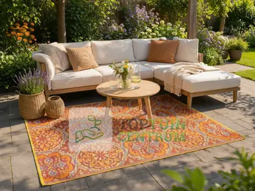 Buitenkleed 120x180cm oranje/paars/creme