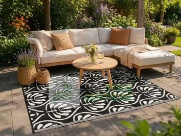 Buitenkleed 120x180cm zwart/wit