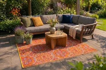 Buitenkleed 150x210cm oranje/paars/creme