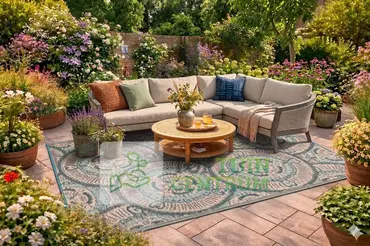 Buitenkleed 180x270cm blauw/bruin/ivoor