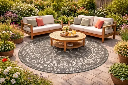 Buitenkleed d180cm zwart/wit