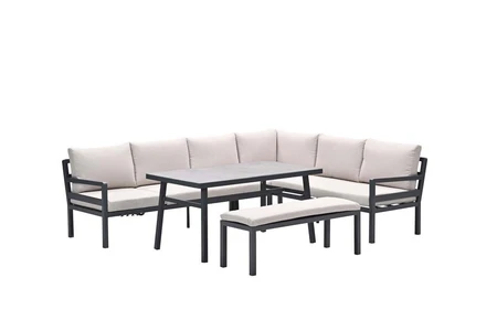 Corsica lounge-diningset - 4-delig - rechts - carbon black - desert sand - grijs