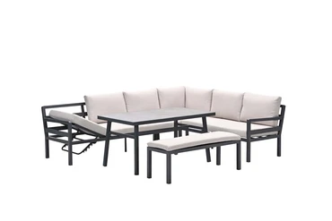 Corsica lounge-diningset - 4-delig - rechts - carbon black - desert sand - grijs detail