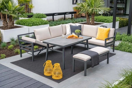 Corsica lounge-diningset - 4-delig - rechts - carbon black - desert sand - grijs sfeer detail