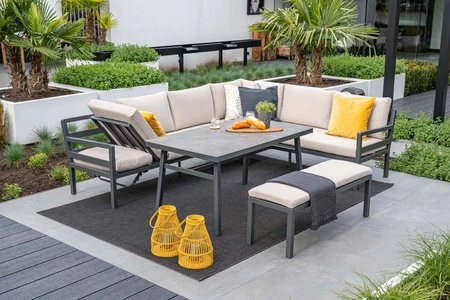 Corsica lounge-diningset - 4-delig - rechts - carbon black - desert sand - grijs sfeer detail hoog