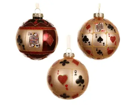Decoris kerstbal glas kaarten d8cm - assortiment