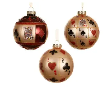 Decoris kerstbal glas kaarten d8cm - assortiment