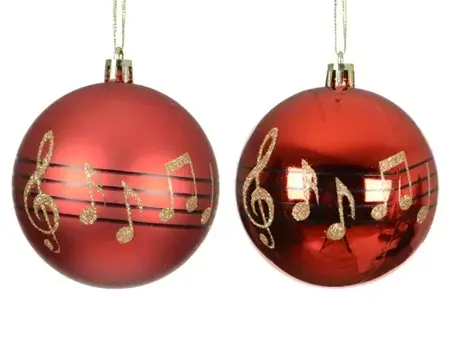 Decoris kerstbal plastic muzieknoten d8cm rood - assortiment