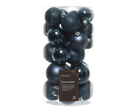 Decoris kerstbal set plastic | 30 stuks | 4-5-6 centimeter | nachtblauw - afbeelding 1
