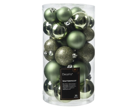 Decoris kerstbal set plastic | 30 stuks | 4-5-6 centimeter | rosemarijn - afbeelding 1