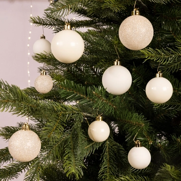 Decoris kerstbal set plastic | 30 stuks | 4-5-6 centimeter | wolwit - afbeelding 2