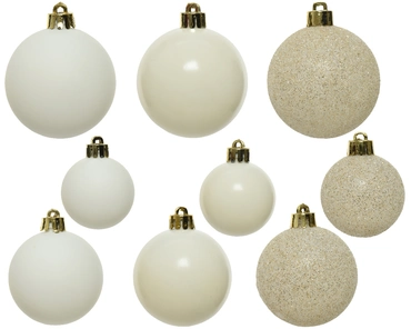 Decoris kerstbal set plastic | 30 stuks | 4-5-6 centimeter | wolwit - afbeelding 3