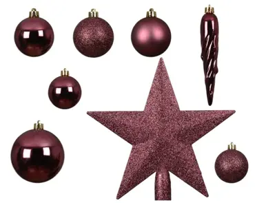 Decoris kerstbal set plastic | 33 stuks | 8 centimeter | donker roze - afbeelding 2