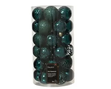 Decoris kerstbal set plastic | 37 stuks | 6 centimeter | emerald - afbeelding 1