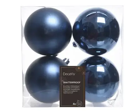 Decoris kerstbal set plastic | 4 stuks | 10 centimeter | nachtblauw - afbeelding 1