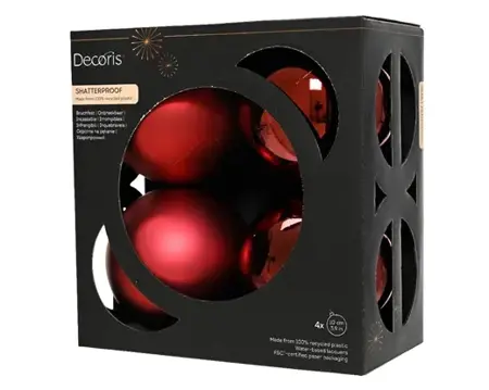 Decoris kerstbal set plastic | 4 stuks | 10 centimeter | ossenbloed - afbeelding 1