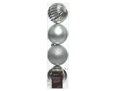 Decoris kerstbal set plastic | 4 stuks | 10 centimeter | zilver - afbeelding 1