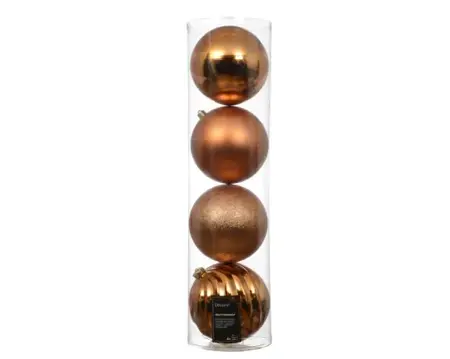 Decoris kerstbal set plastic | 4 stuks | 14 centimeter | brandy - afbeelding 1