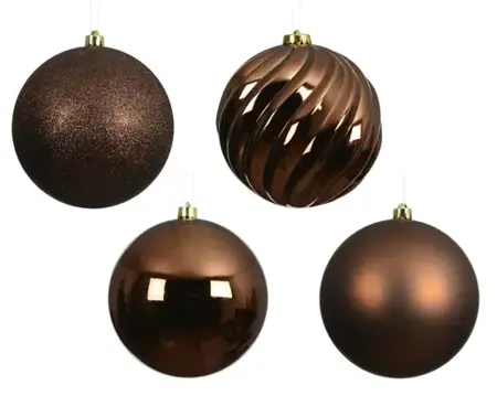 Decoris kerstbal set plastic | 4 stuks | 14 centimeter | espresso - afbeelding 2