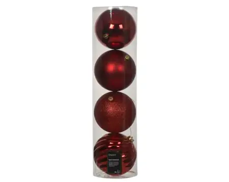 Decoris kerstbal set plastic | 4 stuks | 14 centimeter | kerstrood - afbeelding 1