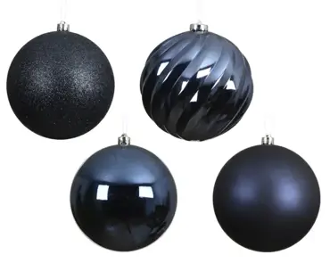Decoris kerstbal set plastic | 4 stuks | 14 centimeter | nachtblauw - afbeelding 2