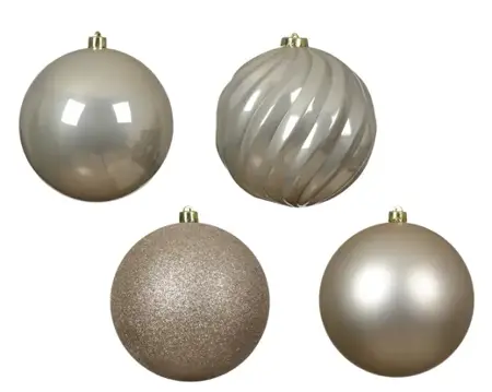 Decoris kerstbal set plastic | 4 stuks | 14 centimeter | parel - afbeelding 2