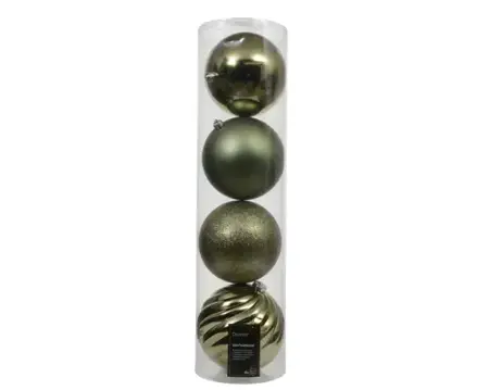 Decoris kerstbal set plastic | 4 stuks | 14 centimeter | rosemarijn - afbeelding 1