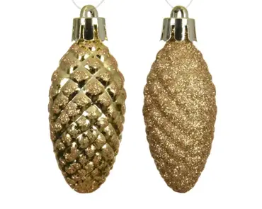 Decoris kerstbal set plastic dennenappel | 12 stuks | 9x14 centimeter | goud - afbeelding 2