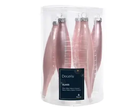 Decoris kerstballen Ijspegel glas 6st poederroze 15cm - afbeelding 1