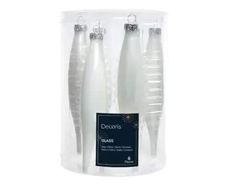 Decoris kerstballen Ijspegel glas 6st winterwit 15cm - afbeelding 1