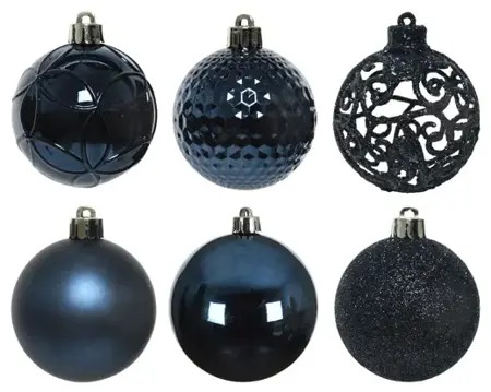 Decoris kerstballen plastic 6cm 37st nachtblauw - afbeelding 2