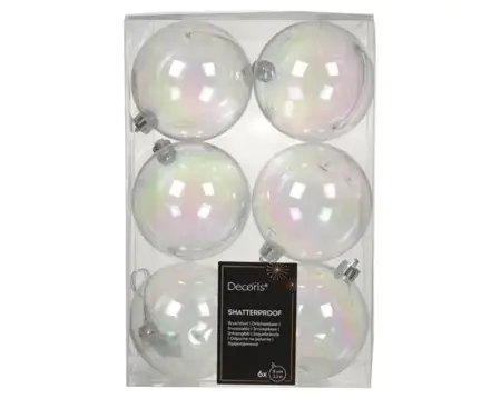 Decoris kerstballen plastic 8cm transparant/iris 6st - afbeelding 1