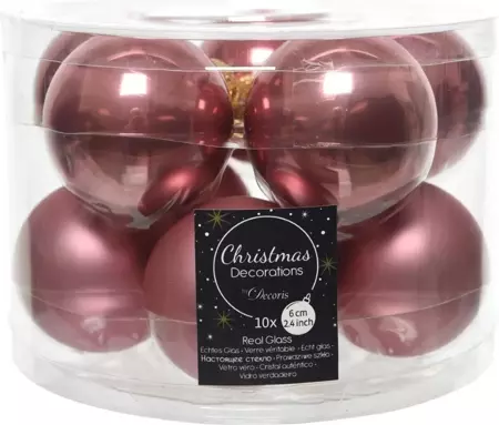 Decoris kerstballen set glas | 10 stuks | 6 centimeter | velours roze