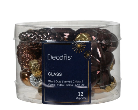 Decoris kerstballen set glas | 12 stuks | 4 centimeter | bruin