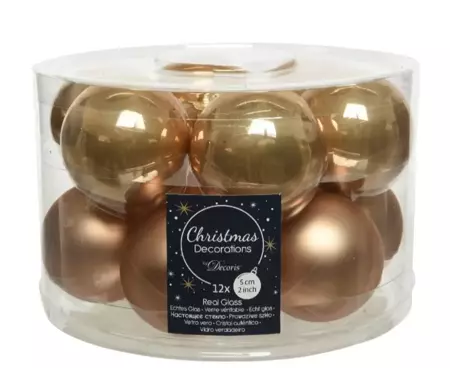 Decoris kerstballen set glas | 12 stuks | 5 centimeter | camel