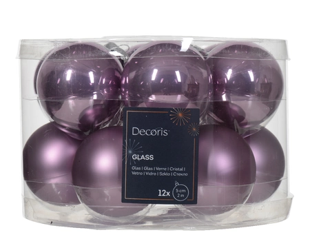 Decoris kerstballen set glas | 12 stuks | 5 centimeter | lila - afbeelding 1