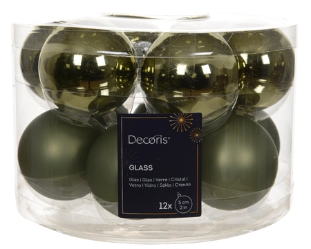 Decoris kerstballen set glas | 12 stuks | 5 centimeter | rosemarijn - afbeelding 1