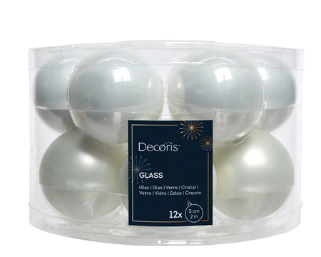 Decoris kerstballen set glas | 12 stuks | 5 centimeter | winterwit