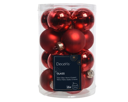 Decoris kerstballen set glas | 16 stuks | 3.5 centimeter | kerstrood